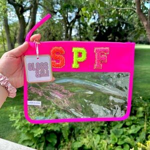 🦋Gloss & Glo pink  Flat SPF Pouch/CLEAR BAG CHENILLE